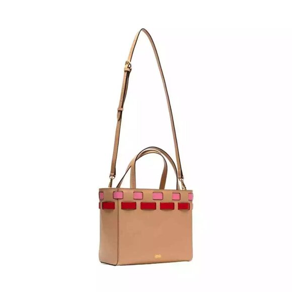 NWT Frances Valentine Henry Basketweave Tote: Natural (Tan, Pink, Red) Crossbody - Picture 3 of 9